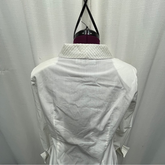 White stylish, unique button up coloured ribbed folds blouse, long sleeve - Picture 16 of 16